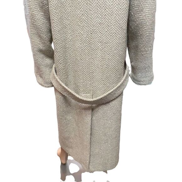 London Fog Tempo Europa Vintage Pure Wool Leather Collar Trench Coat Size 12 - Picture 10 of 15